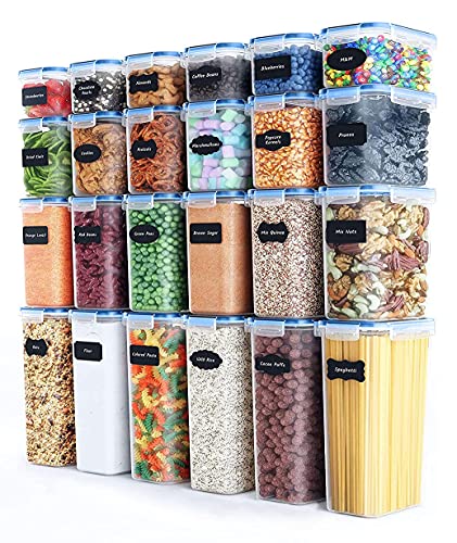 Image of Kitchen Storage Container Set Food Safe BPA Free Plastic Kitchen Containers &Jars 500mlx6-1000mlx6-1500mlx6-2100mlx6 Cereal Dispensers Airtight Fridge Container with Leakproof Lid (Pack of 24)