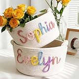 Personalized Easter Basket for Boys Girls, Custom Woven Cotton Rope Tote with Embroidered Name, Kids Easter Egg Hunt Gift