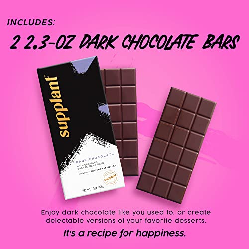 Supplant Dark Chocolate Bars - Premium Dark Chocolate Made With Low-Calorie, Prebiotic Supplant Sugar From Fiber - Sustainable Chocolate Bars Made By Chef Thomas Keller - 2.3Oz Each (2 Bars Per Pack) #TOP4