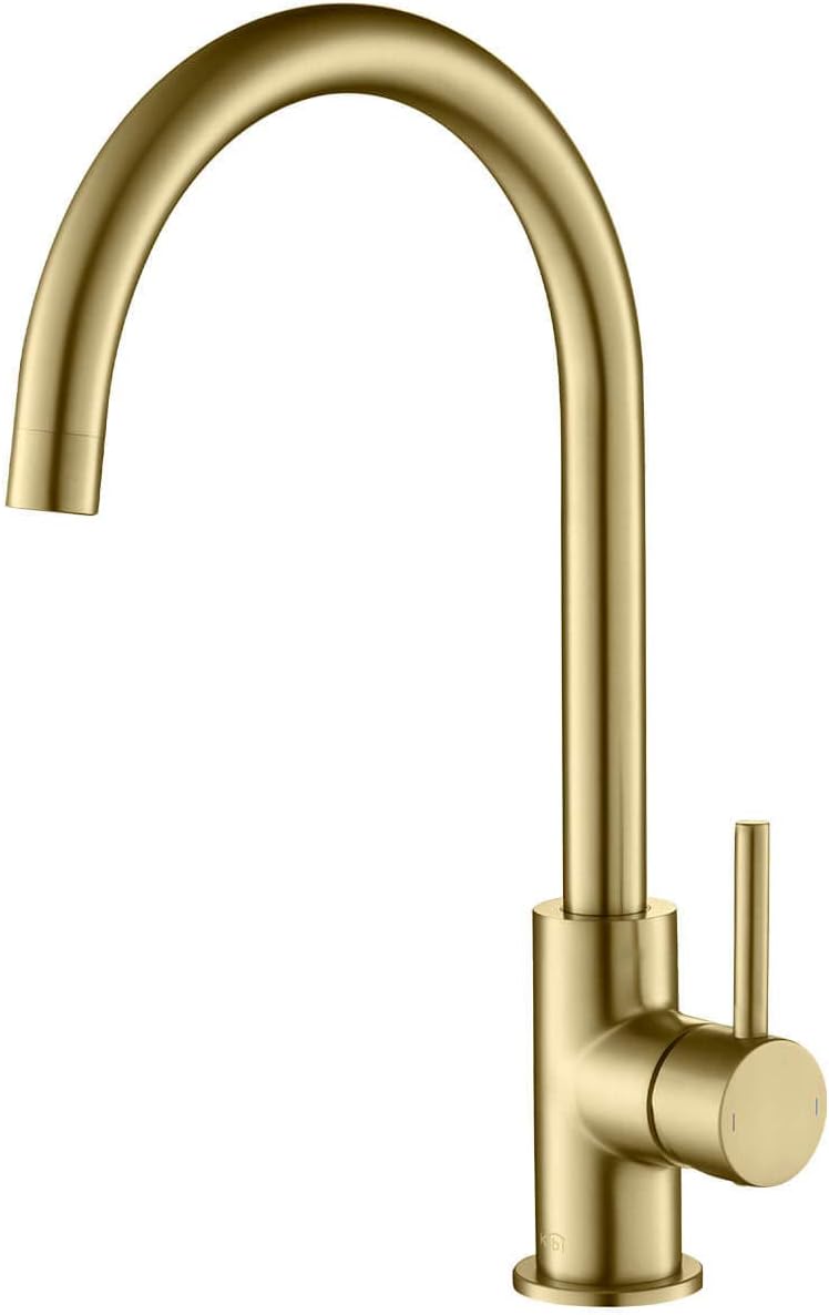 Solid Brass Brushed Gold Kitchen Faucet, Single Hole Bar Faucet for Kitchen Sink, Two Pre