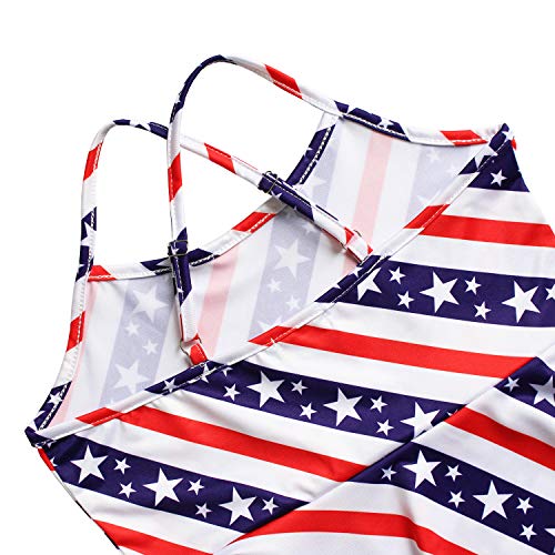 Girls Summer Cami Dress Unicorn Spaghetti Strap Dresses Patriotic 4th of July American Flag Dresses4