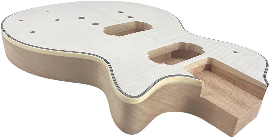 Unfinished Mahogany Flame Maple Top Electric Guitar Body, HH Pickup Routing Bolt-On Heel and Pre-Drilled Bridge Holes for DIY Guitar Project Replacement (With Binding)