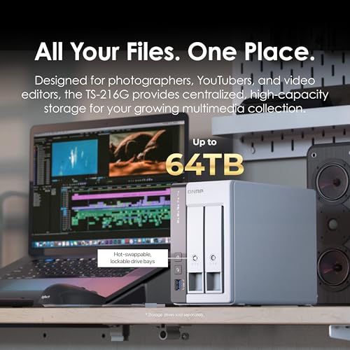 Image of QNAP TS-216G-US - The Most Affordable 2-Bay 2.5GbE Desktop NAS, Equipped with ARM Cortex-A55 Quad-Core CPU, Built-in NPU and 4GB DDR4 RAM (Diskless)