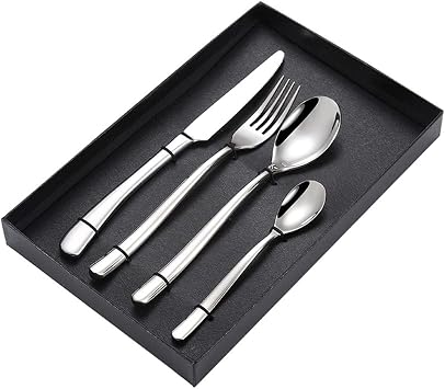 Kitchen Utensils Set,Simply Modern,4Piece Cutlery Set Stainless Steel Flatware Gift Sets Steak Knife and Fork with Knife Spoon Fork Mirror Polish Home/Travel/School/Gift
