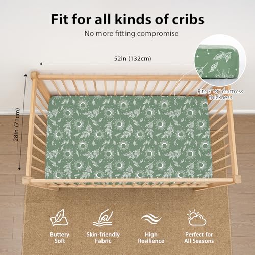 Image of Baby Crib Sheets for Boys and Girls, 3 Pack Fitted Toddler Bed Sheets Neutral for 52 inchx28 inch Standard Crib and Toddler Mattresses, Super Soft Microfiber Green Starry Sky