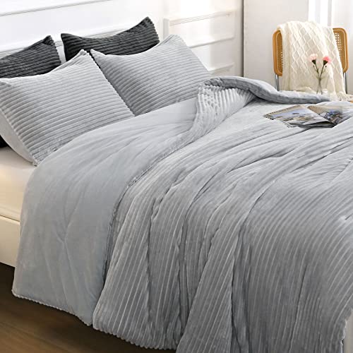 Hevumyi Velvet Duvet Cover King 3 Pieces, Ultra Soft Flannel King Size Bedding Duvet Cover Set For Bedroom, Hypoallergenic Duvet Cover King Size With 2 Pillowcases (Light Grey,104X90 Inch) #TOP7