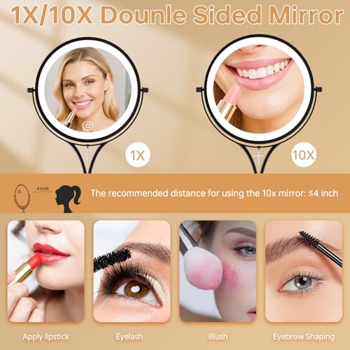 Espejo de maquillaje iluminado con aumento 1x/10x, negro miniatura 3