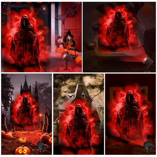 Treela Halloween Projector Lights Outdoor Indoor Dynamic Ghost Skull Lights Decoration Outside LED Landscape Lamp for Holiday Garden Supplies(Red,Ghost)