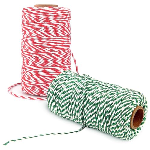 Bangbobi Lot de Cordons en Coton, 2 Rouleaux de 100 m chacun, Ficelle de Cuisine Rouge-Blanc et Vert-Blanc de 2 mm de diamètre, idéale comme Ficelle, Ruban de Noël