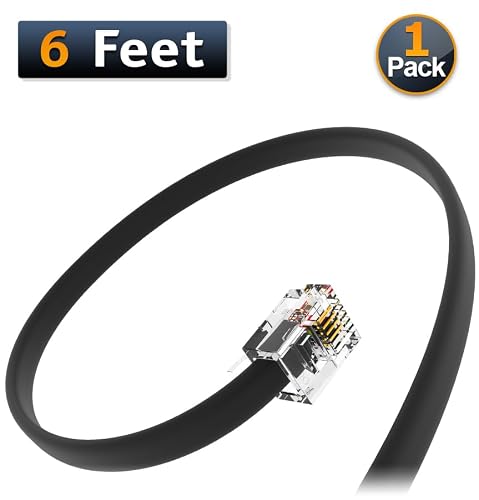 (1 Pack) 6 Feet Black Telephone Cable 6P4C Rj11 Male To Male, Made In Usa Pro Grade Phone Line Cord #TOP1