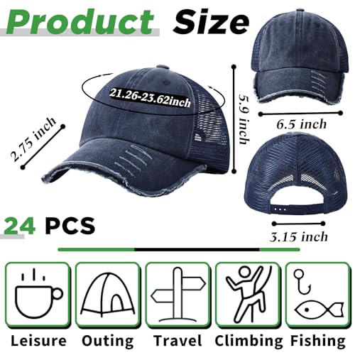 Image of Suhine 24 Pcs Blank Trucker Hat Bulk Unisex Mesh Baseball Cap for Sublimation Embroidery Vintage Adjustable Hat for Men Women