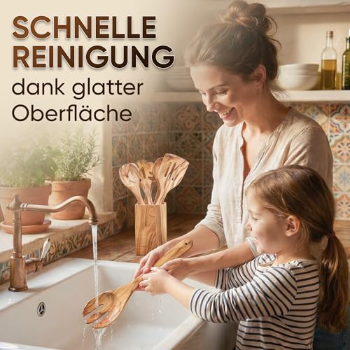 GOLDENBERG® Kochlöffelset Holz | feinstes italienisches Olivenholz | antibakteriell & hitzebeständig | Holzwender zum Braten & als Kochlöffel | ideal für beschichtete Pfannen