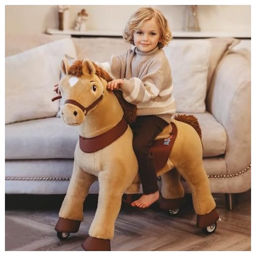 PonyCycle Ride on Horse Ride on Toys Riding Horse Ride on Pony for Toddlers 3-5 with Brake Essential Model E (30" Height/Size 3/ Light Brown) Riding Toys for Kids Gifts Plush Animal Pony Ride E336