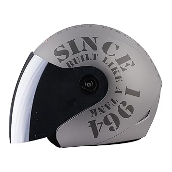 Steelbird SB-43 Yoyo Tank Open Face Graphic Helmet (Medium 580MM, Matt Silver Grey with Clear Visor and Extra Smoke Visor)