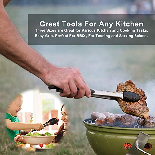 Black Silicone Wok Spatula+ 3-Piece Silicone Tongs Set #TOP4