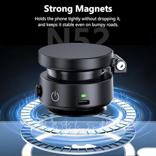 docucher Vacuum Magnetic Phone Holder for Car, Electric Vacuum Suction Magnetic Car Phone Mount, 360 Degree Rotation Cell Phone Holder, Adjustable Vacuum Magnetic Phone Stand for Smooth Surface