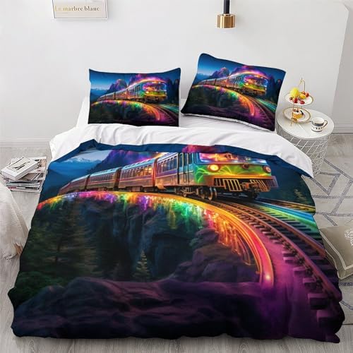 Parure de lit train arc-en-ciel haut de gamme en microfibre coton doux pour lit double - 4