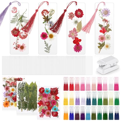 Kit marque-page fleurs séchées Fuyoooo avec 150 pochettes transparentes
