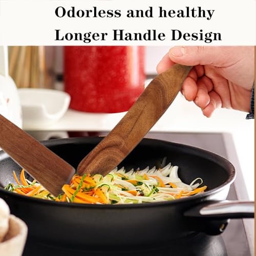 Golyhel Wooden Kitchen Utensils Set, 4 Pcs Natural Acacia Wood Cooking Tools - Spurtle Set with Spatulas & Cleaning Brush, Non-Scratch for Non-Stick Pans, Safe for Home Cooking — view 4