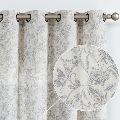 Lazzzy Grey Floral Linen Farmhouse Curtains for Living Room 84