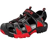  Unisex-Kinder Sandalen Trekking Wanderschuhe Jungen Outdoor Sandalen Mädchen Offene Strand Beach Sandalen, Schwarz Rot, 31 EU