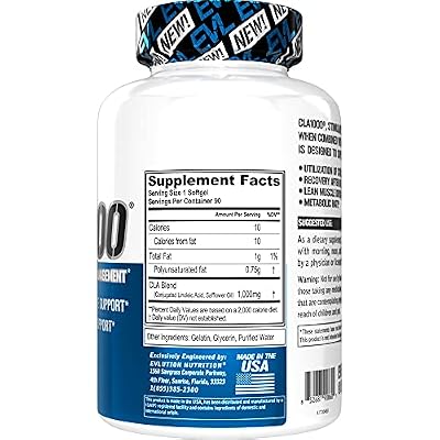 Evlution Conjugated Linoleic Acid CLA Supplement Nutrition Lean Muscle Mass Builder & Fat Burner for Men and Women - Stimulant-Free Safflower Based CLA 1000mg Blend Per Serving (90 Servings)