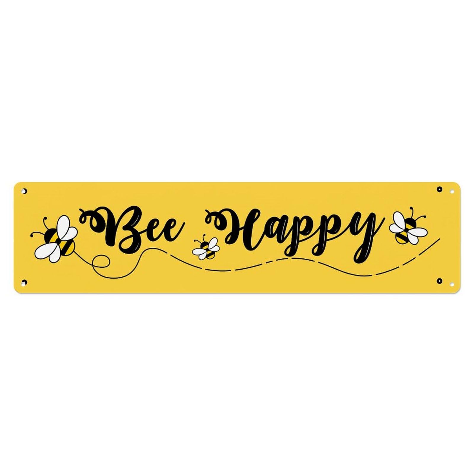 Bee Happy Pattern Design_4 Metal Tin Sign Plaque