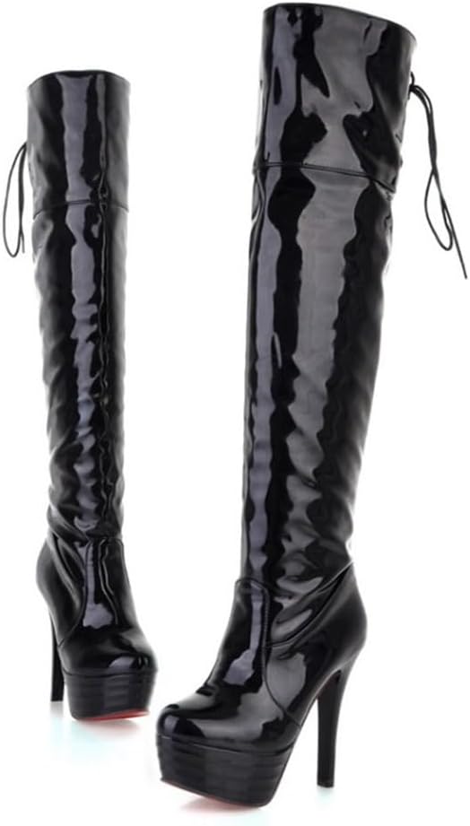 Thigh High Boots Women Fashion round toe Patent Leather Black White Red Platform High Heels Over The Knee Boots for Party Dance Life