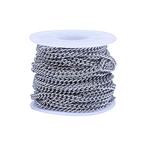 LiQunSweet 33FT (10 Meters) 304 Stainless Steel Unwelded Twisted Curb Link Cable Beading Chains with Spool for Necklace Bracelet Earrings Jewelry Making - 5x3.5mm