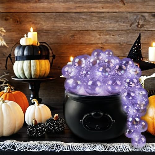 HEVOY Bubbling Cauldron Set, Easy DIY Glowing Bubble Witch's Cauldron, Light up Witches Bubbling Cauldron, Bubbling Cauldron with Clear Ornaments, Halloween Party Indoor DIY Witch Prop Decor (Black)
