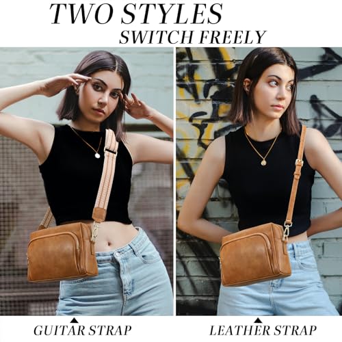 Small Crossbody Purses for Women, Vegan Leather Travel Crossbody Bags, Shoulder Handbags with Guitar Strap and Leather Strap2