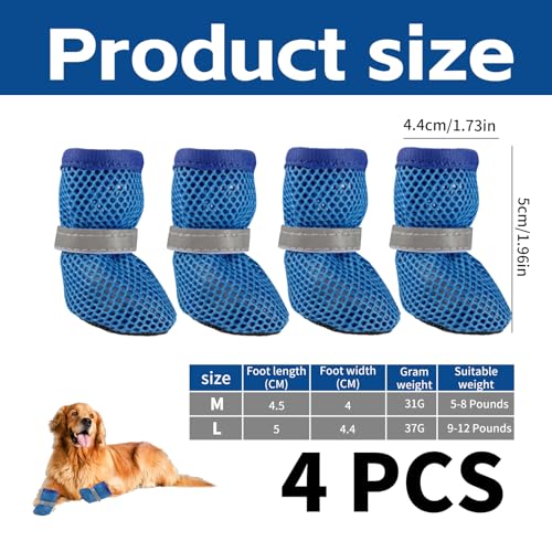 4 Stück Sommer Hundeschuhe,Pfotenschutz Hundeschuhe Outdoor,Mesh Anti-Rutsch Hundesocken,Hunde Schuhe Sommer,Atmungsaktive,Verstellbarem Shoes,Pfotenschutz Hundestiefel für Hundepfoten Schutz