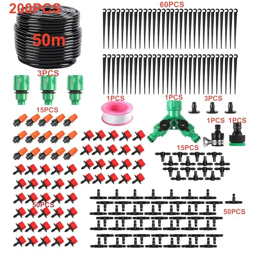 HUAZIZ Sistema de Riego por Goteo,50M Sistema de Riego Jardín, Kit de Riego por Goteo por Bricolaje para Jardín Micro,Ajustable Boquilla Aspersor Pulverizador, Riego automatico, Jardin, Invernadero - imagen 3