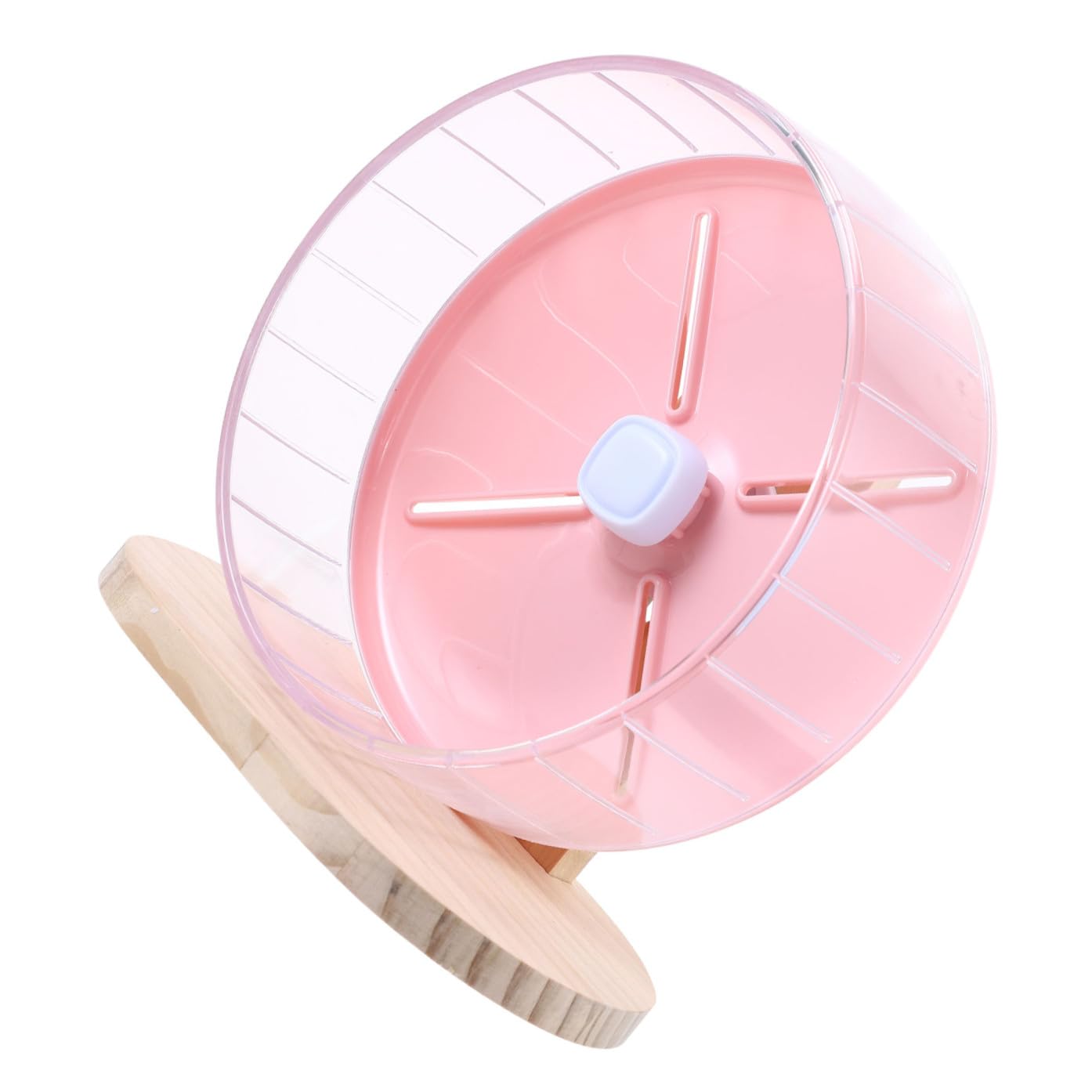 SHINEOFI Rueda Silenciosa para Ejercicio de Hámster y Chinchilla con Base de Madera Accesorio para Jaula de Pequeños Roedores y Erizos Color Rosa