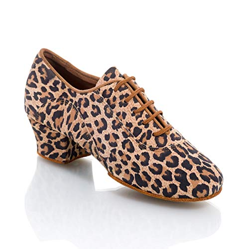 Rummos Zapatillas de entrenamiento para mujer R377 – Piel Leopard – Mediano (ancho normal) – 4,5 cm tacón Cuban – Fabricado en Portugal, leopardo, 39.5 EU