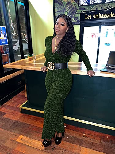 Lightlykiss Plus-Size Sequin Elegant Dressy Jumpsuits - Long Sleeve Glitter Cocktail Halloween Girl Jumper Suit Green #TOP6