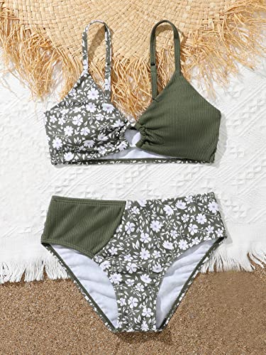 Milumia Girl's 2 Piece Ditsy Floral Bikini Sets Ring Linked Spaghetti Strap Swimsuit Multi Green 11-12 Years #TOP1