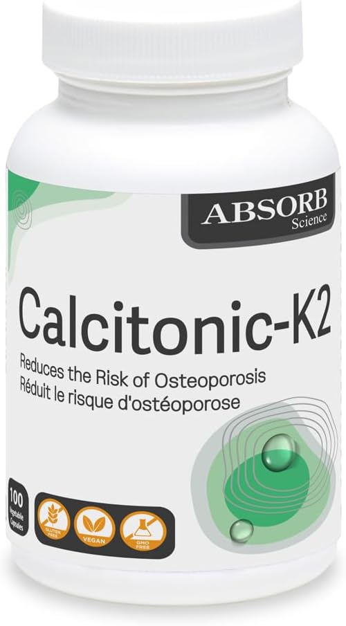 Absorb Science Calcitonic-K2 (Bone Health/Heart Health: Patented Highly Bioavailable DiCalcium Malate/ 100% Trans Vitamin K2 MK7 Formulation)