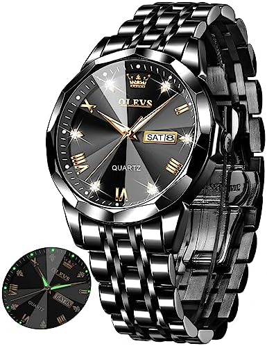 OLEVS Herrenuhren Business Diamant Kleid Luxus Armbanduhr Luminous Leicht zu lesen wasserdichte Edelstahluhr für Männer