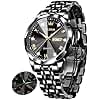 OLEVS Uhr Herren Luxus Diamant Edelstahl Wasserdicht Analog Datumsanzeige Business Original Schwarz Armbanduhr Herren
