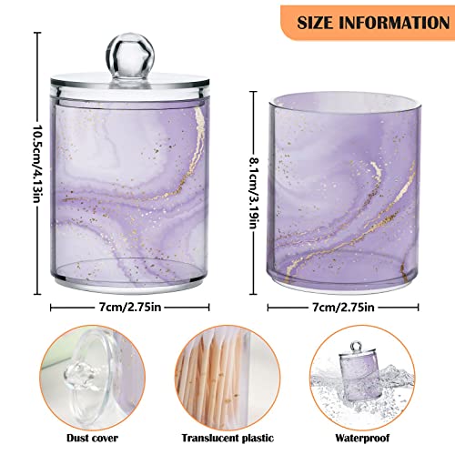 Wellday Apothecary Jars Bathroom Storage Organizer With Lid - 14 Oz Qtip Holder Storage Canister, Purple Marble Ripple Clear Plastic Jar For Cotton Swab, Cotton Ball, Floss Picks, Makeup Sponges,Hair #TOP2