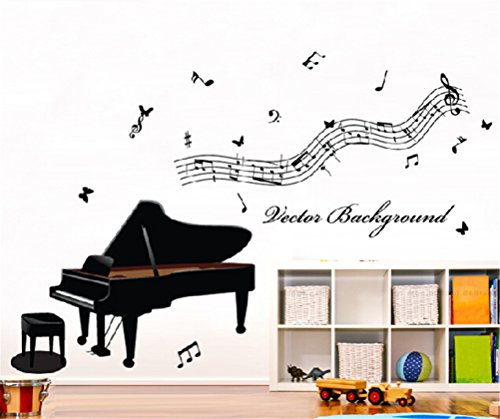 Bling2Bling Piano Performing & Sheet Music Wall Decal Musical Mural Decor Art For Living Room/Bedroom/Music Room/Tv&Sofa Background Simply Peel&Stick Furniture Decor+A Switch Sticker As A Gift #TOP1