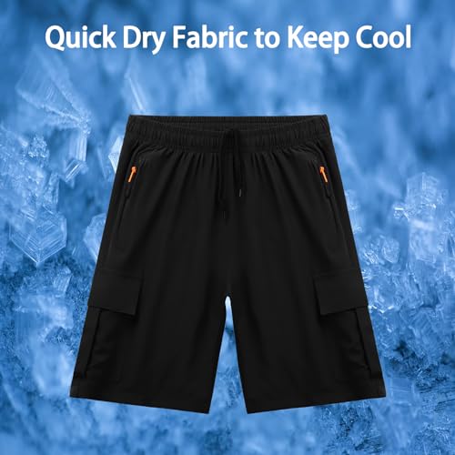 Boys Athletic Cargo Shorts Kids Lightweight Quick-Dry Outdoor Sports Running Hiking Shorts with Zipper Pockets 5
