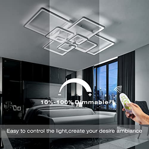 Hihihomy Modern Ceiling Light,41.7In Modern Led Ceiling Light,Dimmable Closed To Ceiling Light Fixtures,Flush Mount Light Fixture 120W White Modern Ceiling Lights For Living Room 8 Square With Remote #TOP2