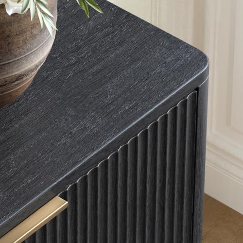 Image of Evermagin 54 inch Curved Fluted 6-Drawer Dresser, Mid-Century Modern Black
