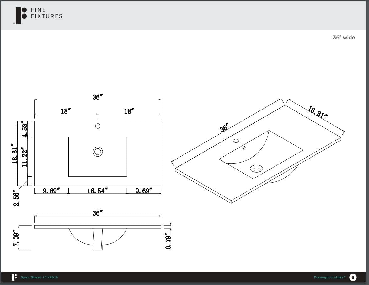 Fine Fixtures Frameport Standard Vanity Sink Replacement White High Gloss Vitreous China Material, Sink Only