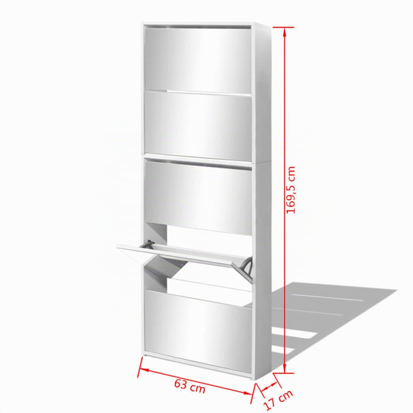 Festnight Zapatero con Espejo Estrecho 63 x 17 x 169,5 cm - Mueble Recibidor 5 Puertas Abatibles - Organizador de Zapatos Blanco