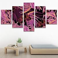SIGNWIN 5 Panel Canvas Wall Art Modern Art Decorative Elements Fun Illustrations Leaves Multicolor Patterns for Home Decorations Ready to Hang - 60