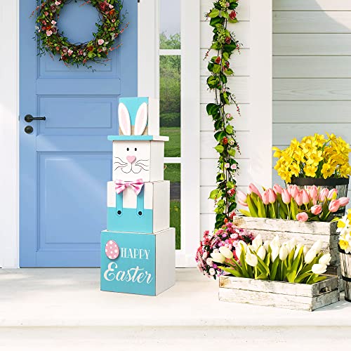 Glitzhome 24.5" H Double Sided Wooden Porch Decor Easter And July 4Th, Easter Bunny Uncle Sam Nesting Boxes With Lid Decorative Boxes For National Day Easter #TOP4