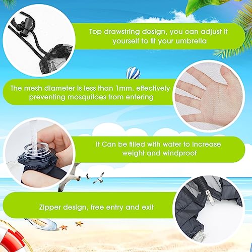 Windyun 2 Pcs 7 to 10 ft Patio Umbrella Mosquito Netting with Double Zipper Door, Screen Universal Hanging Mosquito Net for Patio Polyester Mesh Umbrella Screen for Outdoor and Patio Tables(Black)
